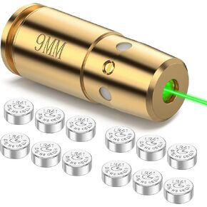 EZshoot Bore Sight 9mm Green Laser Boresighter with 12 Batteries