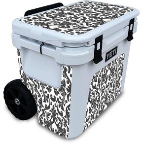 Cooler Skin Compatible with Yeti Roadie 32 Wheeled Cooler - Black Damask - Premium 3M Vinyl Protective Wrap Decal Cover - Easy to Apply | Crafted in The USA by MightySkins