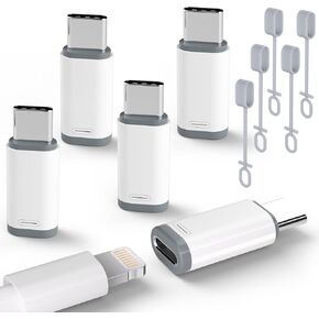 5 Pack USB C to Lightning Charge Adapter for iPhone 16 15, Lightning to USB C Adapter with Fast Charge Data Transfer for iPhone 16 15 Plus Pro Max, Galaxy S24 S23, Pixel 8 7 6, iPad Pro, MacBook Pro
