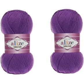 Alize Cotton Gold Yarn 55% Cotton 45% Acrylic Yarn Crochet Hand Knitting Art Lot of 2 Skeins 200gr 722yds (44-Purple)