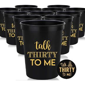 أكواب حفلات عيد الميلاد الثلاثين من Talk Thirty to Me وزر واحد "Talk Thirty to Me"، مجموعة مكونة من 12 كوبًا بحجم 16oz باللونين الأسود والذهبي لعيد الميلاد الثلاثين، مثالية لحفلات أعياد الميلاد وديكورات أعياد الميلاد!