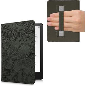 kwmobile Case Compatible with Amazon Kindle Paperwhite 11. Generation 2021 Case - PU Cover w/Strap - Embossing Flowers Green