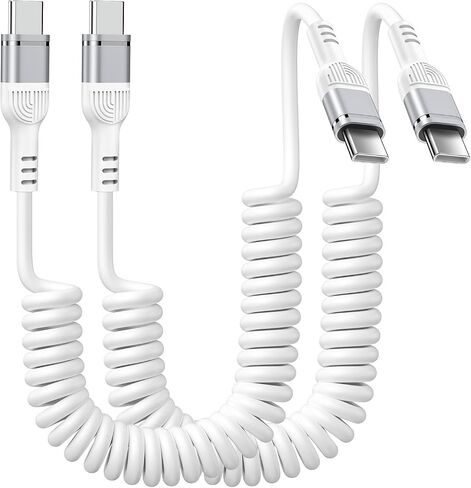 USB C to USB C Coiled Cable 6FT Retractable Auto Type C Fast Charging Cord in Saudi Arabia