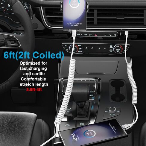 USB C to USB C Coiled Cable 6FT Retractable Auto Type C Fast Charging Cord in Saudi Arabia