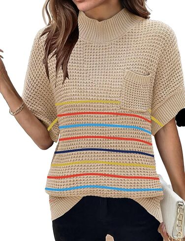 المرأة 2024 سترة سترة وهمية الرقبة Batwing قصيرة الأكمام المتضخم مضلع متماسكة القمم الخريف البلوز سترة S-XXL in Kuwait