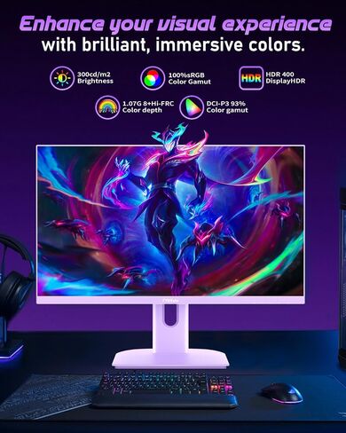 27 inch Gaming Monitor, Gaming Monitor FHD-1920X1080P, 165Hz, 1ms, FreeSync/G-Sync, Ultrawide PC Monitor, HDMI/DisplayPort/USB Vesa/Wall Mount Computer Monitor-Purple in Saudi Arabia