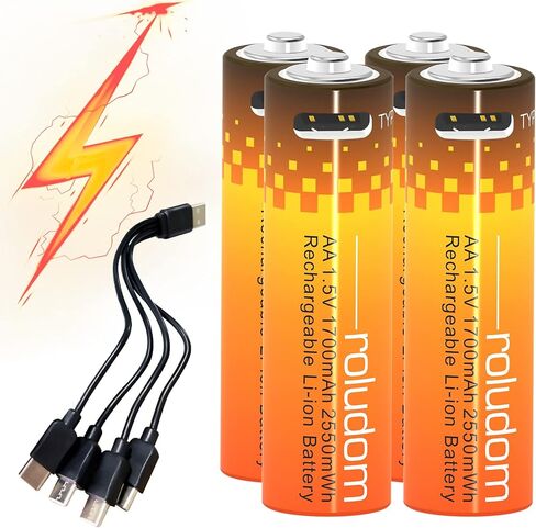 بطاريات AA قابلة لإعادة الشحن 1.5 فولت / 2600 مللي أمبير في الساعة، بطارية ليثيوم أيون USB-C AA، شحن سريع 1.5 ساعة، لا تحتاج إلى شاحن بطاريات إضافية، يمكن إعادة تدوير البطارية 1200 مرة - 4 عبوات in Saudi Arabia