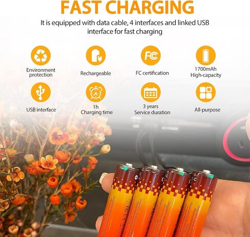 بطاريات AA قابلة لإعادة الشحن 1.5 فولت / 2600 مللي أمبير في الساعة، بطارية ليثيوم أيون USB-C AA، شحن سريع 1.5 ساعة، لا تحتاج إلى شاحن بطاريات إضافية، يمكن إعادة تدوير البطارية 1200 مرة - 4 عبوات in Saudi Arabia