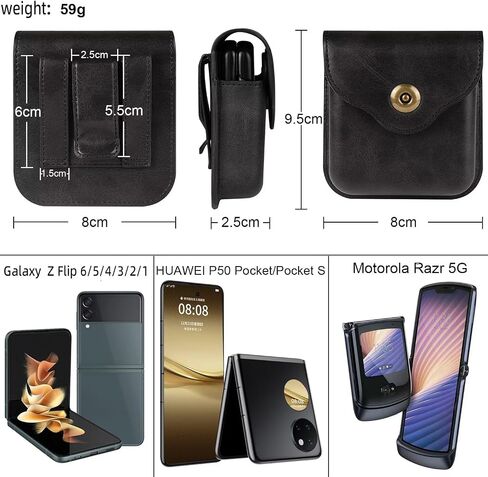 Phone Holster for Samsung Galaxy Z Flip 6/5/4/3/2,Motorola Razr 2024 2023 / Razr Plus 2024 2023, with with Belt Clip Loop Classic Leather Metal Closure Phone Holster for P50 Pocket (Brown) in Saudi Arabia