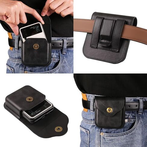 Phone Holster for Samsung Galaxy Z Flip 6/5/4/3/2,Motorola Razr 2024 2023 / Razr Plus 2024 2023, with with Belt Clip Loop Classic Leather Metal Closure Phone Holster for P50 Pocket (Brown) in Saudi Arabia