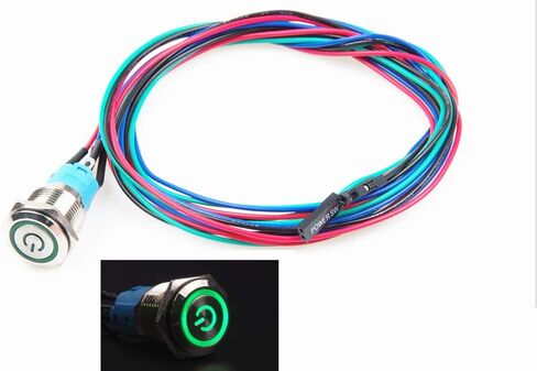 16mm Chassis Metal Button Switch with 100m 3.3FT Extension Cable Red Yellow Blue Green LED for DIY Computer and Restart Switch (Green Symbol) in Saudi Arabia