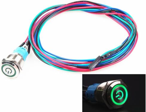 16mm Chassis Metal Button Switch with 100m 3.3FT Extension Cable Red Yellow Blue Green LED for DIY Computer and Restart Switch (Green Symbol) in Saudi Arabia