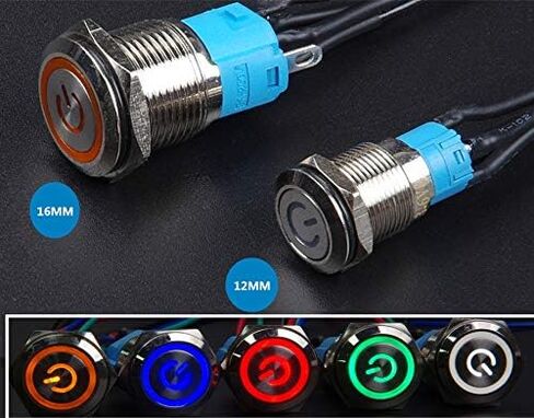 16mm Chassis Metal Button Switch with 100m 3.3FT Extension Cable Red Yellow Blue Green LED for DIY Computer and Restart Switch (Green Symbol) in Saudi Arabia
