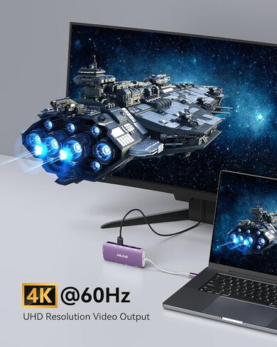 USB C Hub Multiport Adapter, ABLEWE 8-in-1 USB-C Hub with 4K@60Hz HDMI, 1Gbps Ethernet, 100W PD, SD/TF Card Reader, 3 USB 3.0 Ports Docking Station Compatible for MacBook Pro/Air/iPad Pro/XPS(Purple) in Saudi Arabia