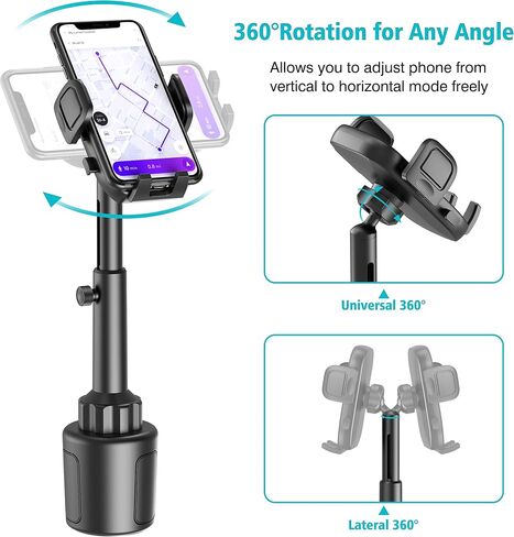 Cup Holder Phone Mount for Car, Universal Cup Holder Phone Holder for Car Truck, Cupholder Cradle with Adjustable Height, 360° Rotation, Compatible with iPhones, Andriod Phones in Saudi Arabia