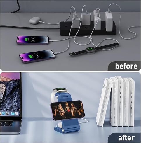 Magnetic Wireless Charger Stand, 3 in 1 Foldable Wireless Charging Station, Travel Charger for Multiple Devices for iPhone 16 15 14 13 12 Series, Apple Watch Ultra/9/8/7/6/5/4/3/2, AirPods in Saudi Arabia