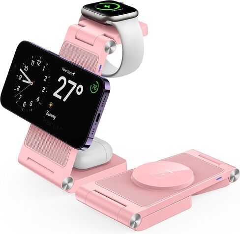 Magnetic Wireless Charger Stand, 3 in 1 Foldable Wireless Charging Station, Travel Charger for Multiple Devices for iPhone 16 15 14 13 12 Series, Apple Watch Ultra/9/8/7/6/5/4/3/2, AirPods in Saudi Arabia