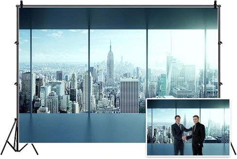 AOFOTO 10x7ft Business Office Sash Window Backdrop French Window Photography Background Casement Work Modern City Building New York Skyscraper Photo Studio Props Success Job Woman Man Vinyl Wallpaper in Saudi Arabia