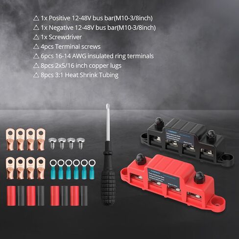CAMWAY Bus Bar Power Distribution Block - 250A 12V 48V DC Battery Busbar Terminal Block, 4 x 3/8inch M10 Studs, 3 x M4 Screw Strong Conductivity Insulation for Marine Automotive RV Solar Wiring in Saudi Arabia