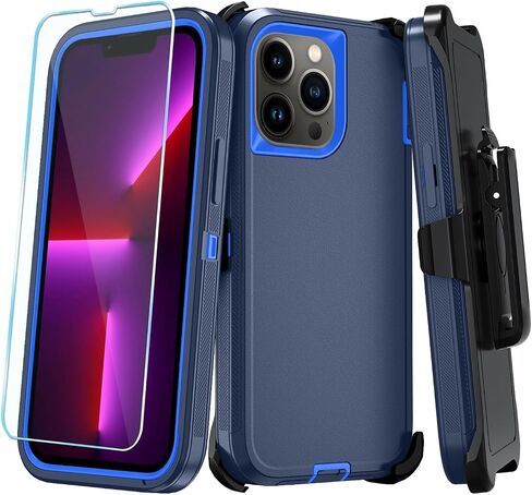 Phone Case for iPhone 13 Pro Max Case with HD Screen Protector, Heavy Duty Shockproof & DustProof & Dropproof 3-Layer Cover Phone Case for iPhone 13 Pro Max (6.7'') (PurpleSkyBlue) in Saudi Arabia