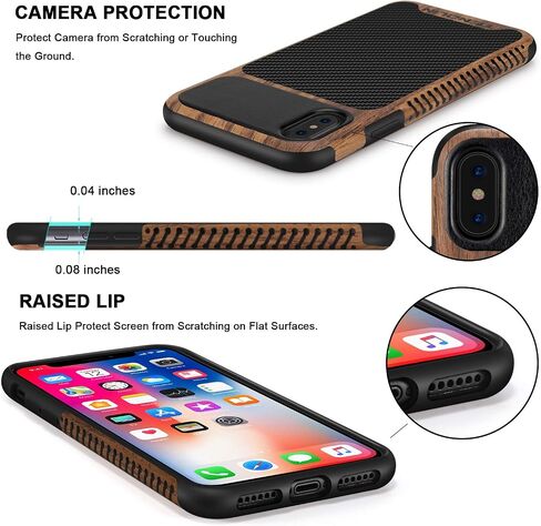 TENDLIN Compatible with iPhone SE 2022 Case (3rd Gen)/iPhone SE 2020 Case (2rd Gen)/iPhone 8 Case/iPhone 7 Case Wood Grain with Carbon Fiber Texture Design Leather Hybrid Slim Case Black in Kuwait