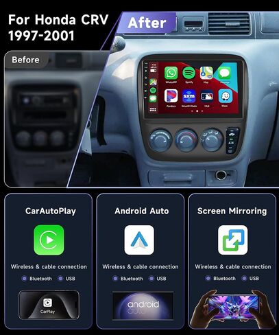 8 Core 4G 64G ستيريو سيارة لهوندا CRV 1997 1998 1999 2000 2001 راديو مع CarPlay لاسلكي Android Auto DSP/ 46EQ 9 بوصة 1280x720 شاشة تعمل باللمس WiFi BT 5.0 RDS/FM MirrorLink GPS كاميرا احتياطية 59 واجهة مستخدم in Saudi Arabia