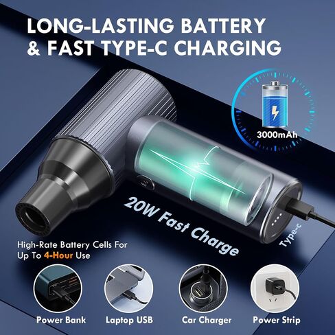 300000RPM Upgraded Metal Electric Air Duster - Jet Dry Mini Blower with 3 Adjustable Speeds - Rechargeable Cordless Air Blower for Keyboard,Car,Home & Outdoor Dust/Snow Removal -Compact & Lightweight in Saudi Arabia