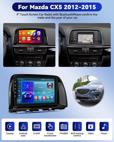 ستيريو سيارة CamECHO 2+64G Android 13 لسيارة Mazda CX5 2012 2013 2014 2015، راديو CarPlay لاسلكي وراديو سيارة Android Auto، شاشة لمس 9 بوصة نظام تحديد المواقع GPS مع بلوتوث WiFi RDS SWC Mirror Link in Saudi Arabia