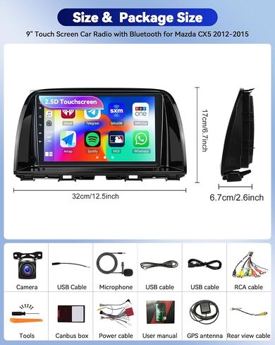 ستيريو سيارة CamECHO 2+64G Android 13 لسيارة Mazda CX5 2012 2013 2014 2015، راديو CarPlay لاسلكي وراديو سيارة Android Auto، شاشة لمس 9 بوصة نظام تحديد المواقع GPS مع بلوتوث WiFi RDS SWC Mirror Link in Saudi Arabia