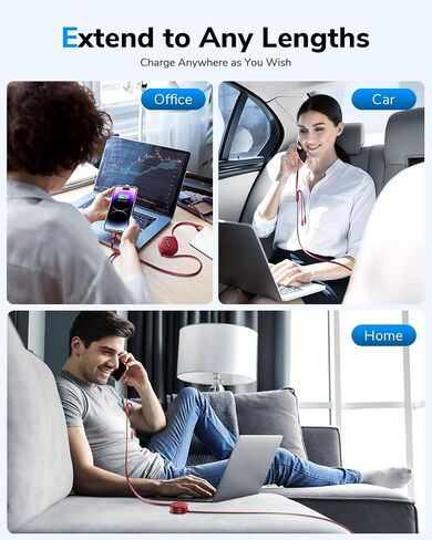 كابل شحن متعدد CAFELE 【شحن مفيد】 كابل شحن USB قابل للسحب 3 في 1 مع نوع C/Micro USB/IP، سلك شاحن هاتف متعدد للهاتف 14 13 12 11، Samsung S23 S22 S21 (4أقدام) - أحمر in Kuwait