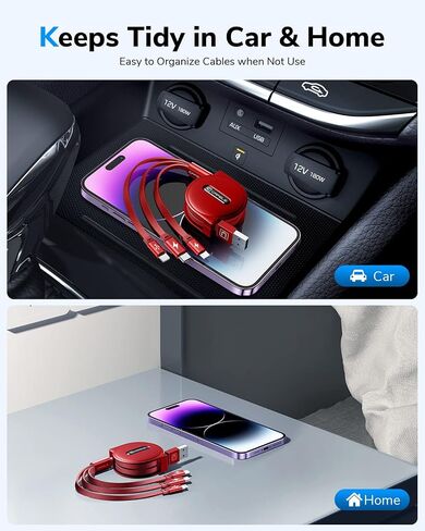 كابل شحن متعدد CAFELE 【شحن مفيد】 كابل شحن USB قابل للسحب 3 في 1 مع نوع C/Micro USB/IP، سلك شاحن هاتف متعدد للهاتف 14 13 12 11، Samsung S23 S22 S21 (4أقدام) - أحمر in Kuwait