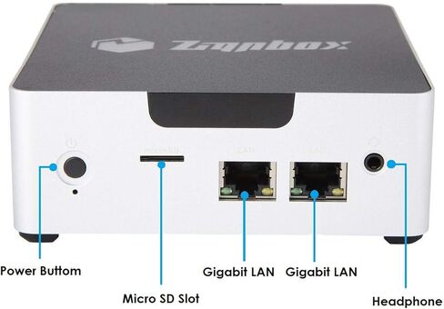 Zignbox GL02V2 كمبيوتر صغير بدون مروحة معالج Intel Celeron N4000 يصل إلى 2.6 جيجا هرتز، 4 جيجا بايت رام، 120 جيجا بايت SSD، Dual HDMI، Dual LAN، Windows 10 Pro in Kuwait