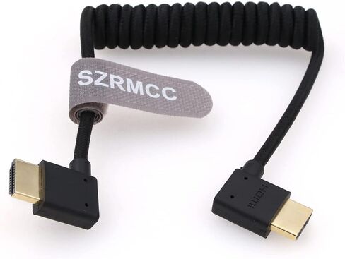 SZRMCC HDMI Cable 8K 2.1 High Speed HDMI Left Angle to HDMI Right Angle Coiled Braided Ethernet Cable for Z Cam E2 Portkeys BM5 Atomos Shinobi Ninjav V Monitor Sony Canon Camera in Kuwait