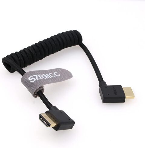 SZRMCC HDMI Cable 8K 2.1 High Speed HDMI Left Angle to HDMI Right Angle Coiled Braided Ethernet Cable for Z Cam E2 Portkeys BM5 Atomos Shinobi Ninjav V Monitor Sony Canon Camera in Kuwait