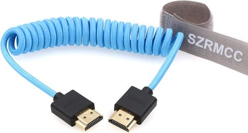 SZRMCC HDMI Cable 8K 2.1 High Speed HDMI Left Angle to HDMI Right Angle Coiled Braided Ethernet Cable for Z Cam E2 Portkeys BM5 Atomos Shinobi Ninjav V Monitor Sony Canon Camera in Kuwait