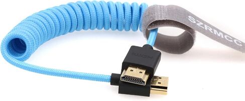 SZRMCC HDMI Cable 8K 2.1 High Speed HDMI Left Angle to HDMI Right Angle Coiled Braided Ethernet Cable for Z Cam E2 Portkeys BM5 Atomos Shinobi Ninjav V Monitor Sony Canon Camera in Kuwait