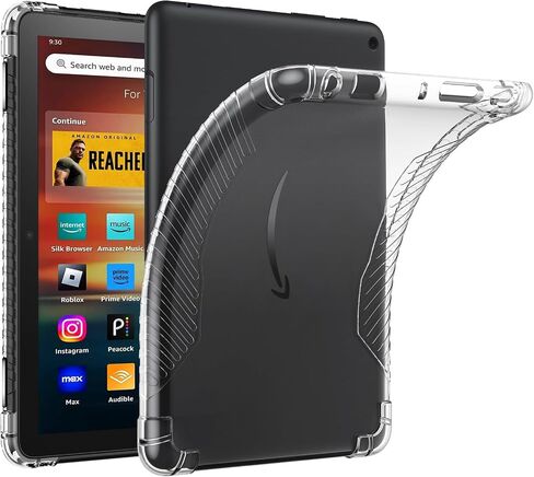 حافظة MoKo لجهاز Amazon Kindle Fire HD 8 & 8 Plus اللوحي الجديد كليًا (إصدار الجيل الثاني عشر 2024/2022) مقاس 8 بوصات، غطاء خلفي ممتص للصدمات من الجلد الشفاف فائق النعومة ومرن من مادة TPU، شفاف in Saudi Arabia