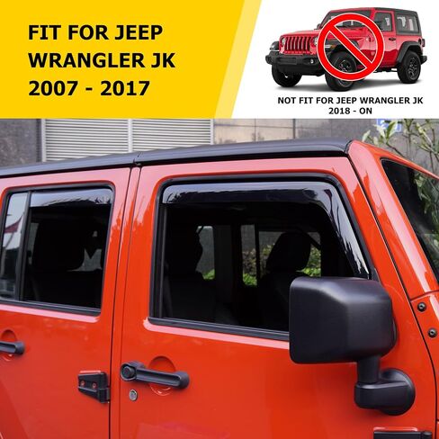 واقيات المطر للنافذة من AUXMART لسيارة Jeep Wrangler JL/Gladiator JT 2018 2019 2020 2021 4 أبواب، منحرف النافذة الجانبية داخل القناة، أقنعة تهوية النافذة (ليس لـ JK، 4 قطع) in Kuwait