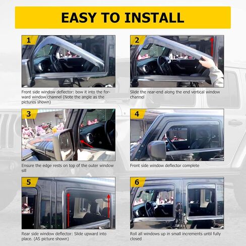 واقيات المطر للنافذة من AUXMART لسيارة Jeep Wrangler JL/Gladiator JT 2018 2019 2020 2021 4 أبواب، منحرف النافذة الجانبية داخل القناة، أقنعة تهوية النافذة (ليس لـ JK، 4 قطع) in Kuwait