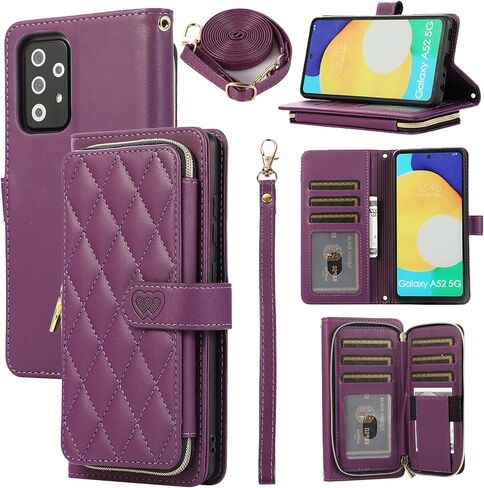 Wallet Case for Samsung Galaxy A54 5G with Detachable Wrist Strap 9+ Card Slots Zipper Purse, Luxury PU Leather Stand Full Body Cell Phone Cover for A 54 54A SM A546U 2023 Women Girls Rose Gold in Saudi Arabia