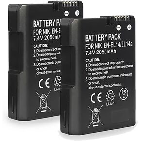 2-Pack EN-EL14 / EN-EL14a Lithium Ion Battery Packs, 7.4V 2050mAh Compatible with Nikon Digital Camera D3100 D3200 D3300 D3400 D5600 D5100 D5200 P7000 P7800