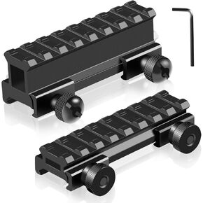 Picatinny Riser Mounts, FENTUK 1 Inch High Profile & 1/2 Inch Low Profile 8 Slots Picatinny Rail Riser Mount with See Through Design for Scopes Optics Red Dots - 2 Pack (Include 1" & 0.5" Riser Mount)