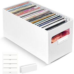 صندوق تخزين الأقراص المضغوطة، منظم أقراص مضغوطة بلاستيكي قابل للتكديس، يحمل ما يصل إلى 25 قرصًا مضغوطًا، حقيبة تخزين أقراص مضغوطة للمكتب والرف، تصميم المقبض in Kuwait