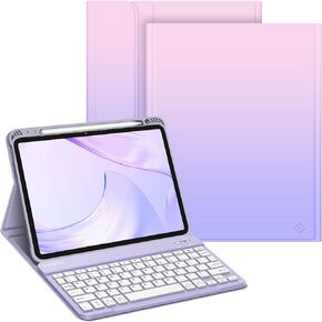 حافظة لوحة المفاتيح Fintie لجهاز iPad Air الجيل الخامس (2022) / iPad Air الجيل الرابع (2020) مقاس 10.9 بوصة مع حامل أقلام - غطاء خلفي ناعم من مادة TPU مع لوحة مفاتيح بلوتوث قابلة للفصل مغناطيسيًا، أرجواني أرجواني