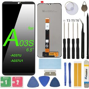 LCD Screen Replacement for Samsung Galaxy A03S SM-A037U A037F A037M A037G S134DL A037W 6.5" Assembly LCD Display Touch Screen Digitizer Tools Kit with Frame