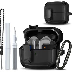 for Galaxy Buds 3 Case & Galaxy Buds 3 Pro Case with Secure Lock, Shockproof Protection Case Cover Compatible with Samsung Buds 3 Pro Case & Samsung Buds 3 Case with Carabiner/Cleaner kit (Red)