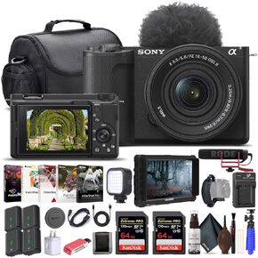 Sony Alpha ZV-E10 II Mirrorless Camera with 16-50mm Lens (Black) (ZVE10M2KB) - 4K Monitor, Pro Mic, 2 x 64GB Memory Card, Filter Kit, Photo Software, Bag, 3 x NP-FZ100 Battery, More in Kuwait
