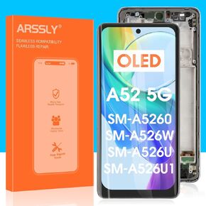 OLED Screen Replacement for Samsung Galaxy A52 5G A526, LCD Display Touch Screen Digitizer Full Assembly for A526U A526T A526V SM-A526A A526B A526U1 A526W A526F, Black with Frame