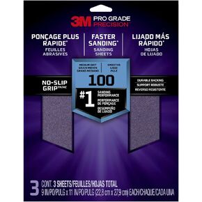 3M Pro Grade No-Slip Grip Sandpaper, 3-Pack, 100-Grit