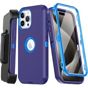 for iPhone 15 Pro Case with Built-in Screen Protector, [Military Grade Protection] Full Body Rugged Belt Clip & Kickstand Shockproof Protective Cover for Apple iPhone 15 Pro Gray